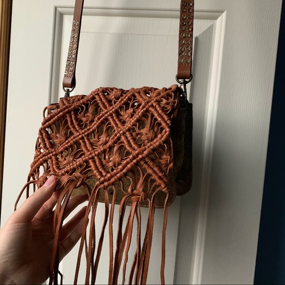 Anthropologie fringe leather braided crossbody bag - Picture 14 of 16